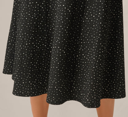 Textured Knit Gored Midi Skirt - Black Ivory Scribble Dot | Adrianna Papell