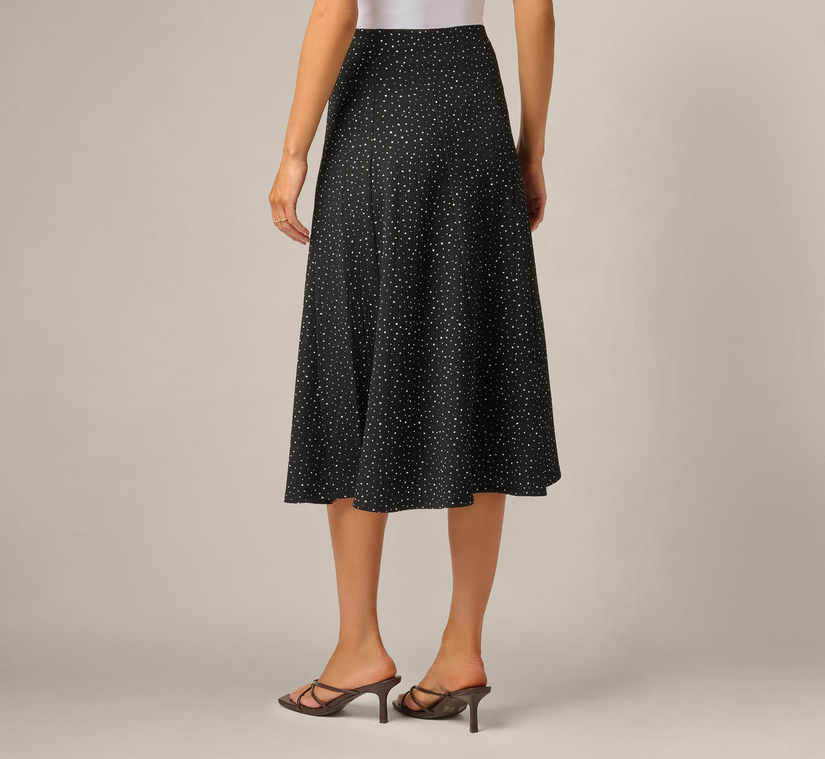 Textured Knit Gored Midi Skirt - Black Ivory Scribble Dot | Adrianna Papell