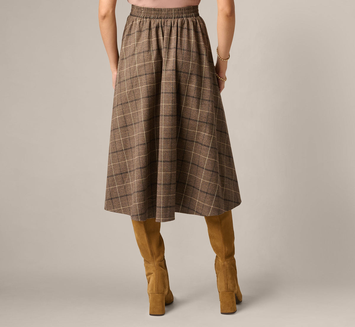 A Line Side Buckle Midi Skirt - Brown Multi | Adrianna Papell