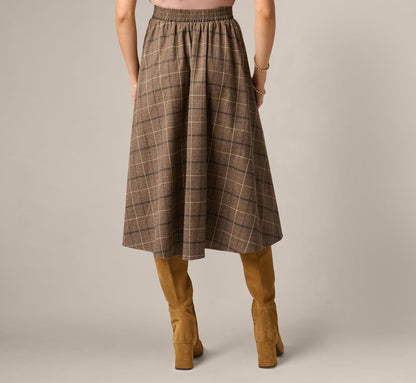 A Line Side Buckle Midi Skirt - Brown Multi | Adrianna Papell