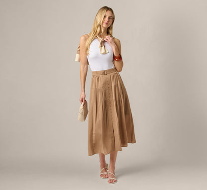 Belted A Line Pleated Midi Skirt - Taos Taupe | Adrianna Papell
