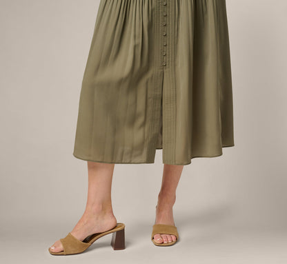 Belted A Line Pleated Midi Skirt - Olive Tree | Adrianna Papell