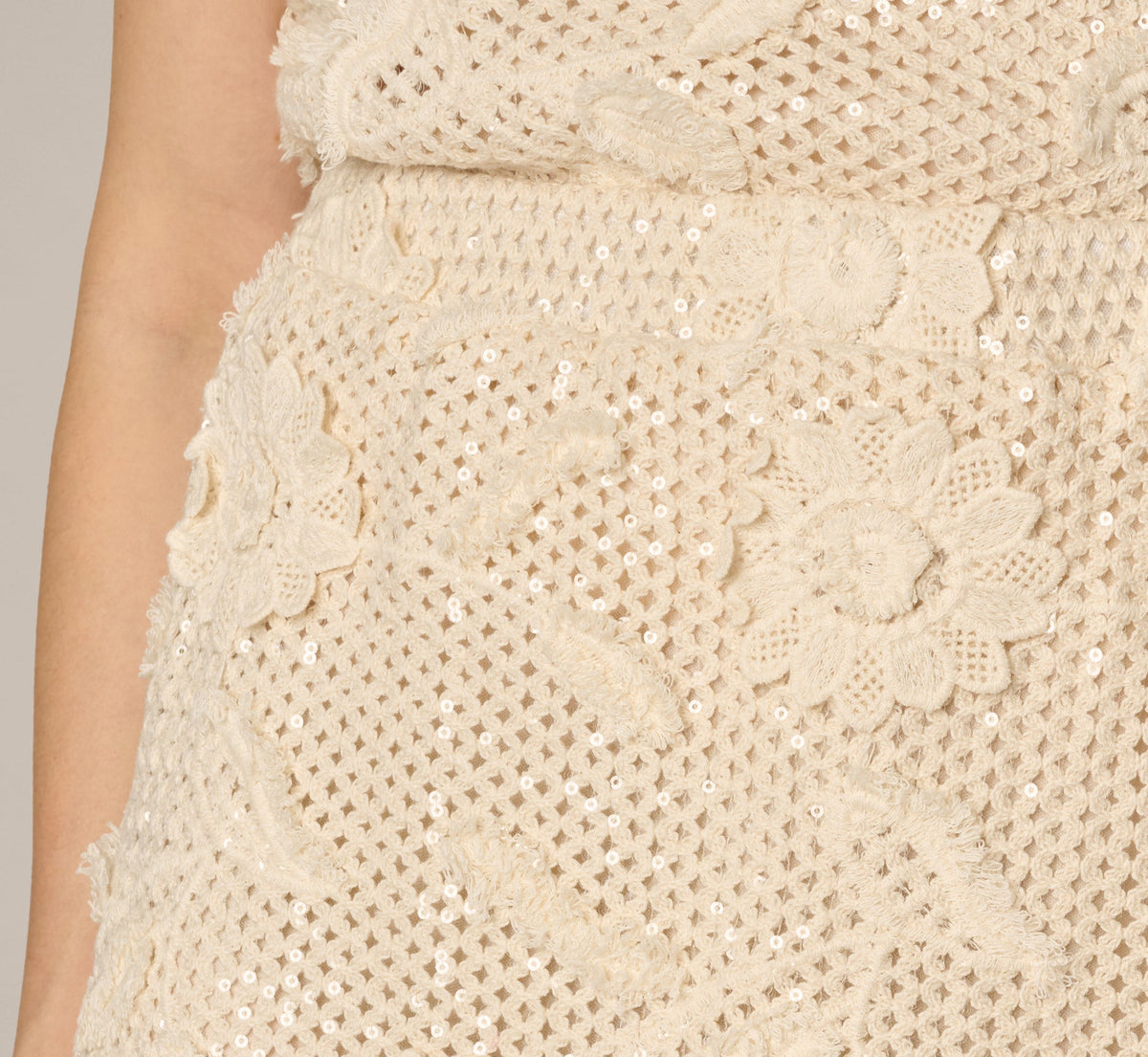 Floral Sequin Crochet Mini Skirt - Seedpearl | Adrianna Papell