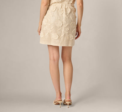 Floral Sequin Crochet Mini Skirt - Seedpearl | Adrianna Papell
