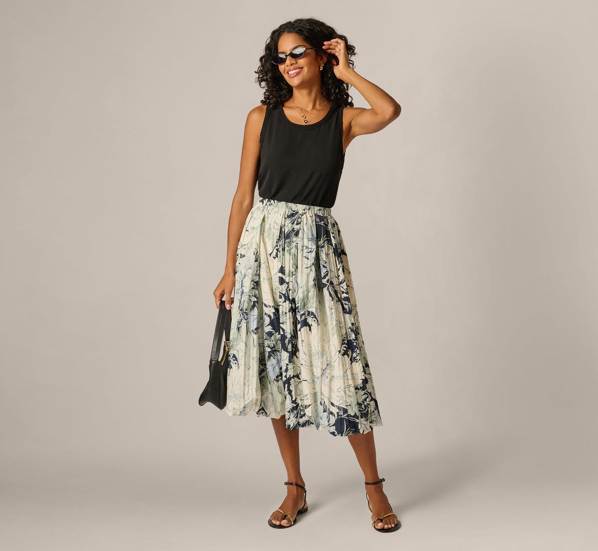 A Line Midi Bubble Skirt - Soft Cloud Vintage Floral | Adrianna Papell