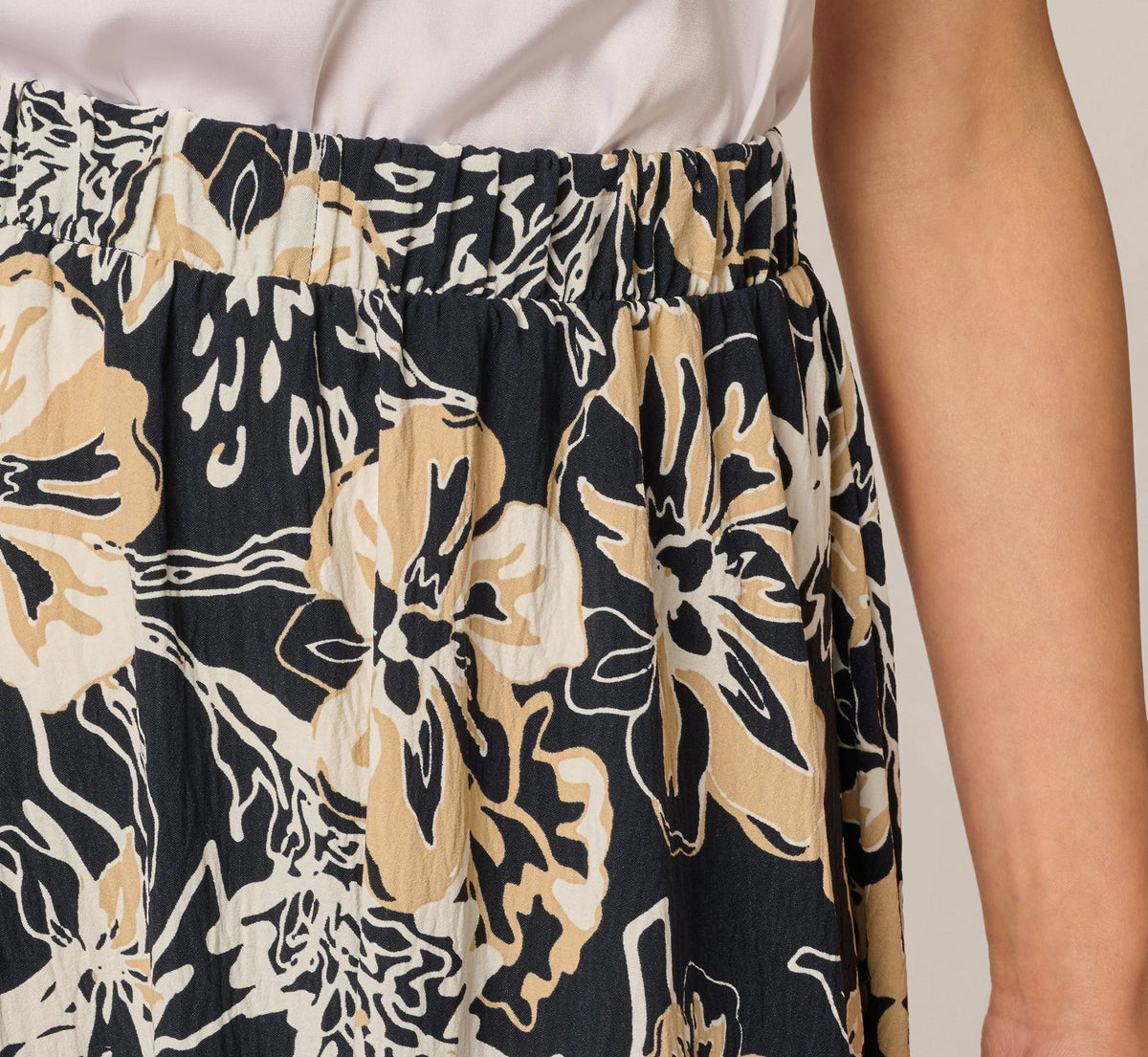 Ankle Length A Line Midi Skirt - Navy Ivory Whimsical Floral | Adrianna Papell