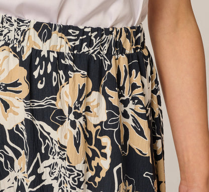 Ankle Length A Line Midi Skirt - Navy Ivory Whimsical Floral | Adrianna Papell