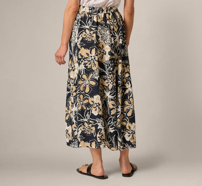 Ankle Length A Line Midi Skirt - Navy Ivory Whimsical Floral | Adrianna Papell