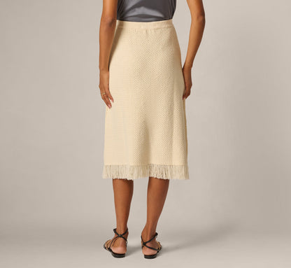 Textured Knit Fringe Midi Skirt - Cream | Adrianna Papell