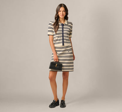 Textured Knit Short Drawstring Skirt - Cream Navy | Adrianna Papell