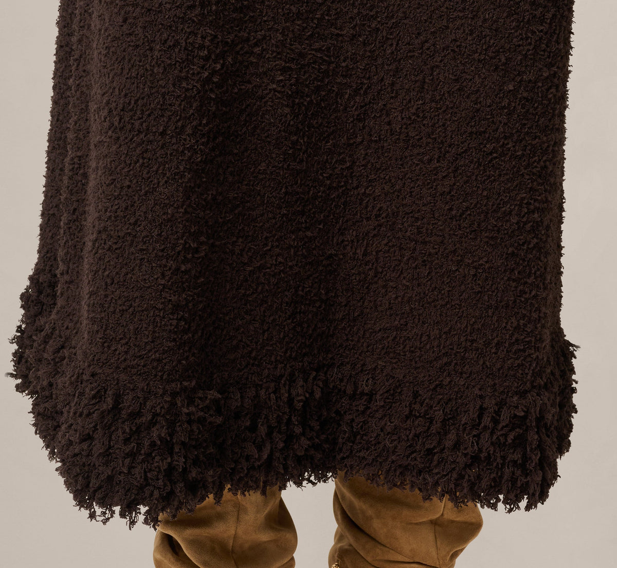 Fuzzy Fringe Hem Sweater Knit Midi Skirt - Dark Roast | Adrianna Papell