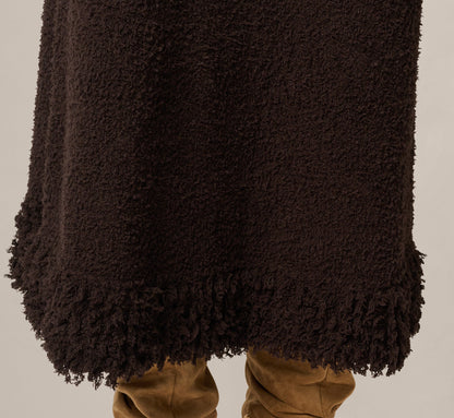 Fuzzy Fringe Hem Sweater Knit Midi Skirt - Dark Roast | Adrianna Papell