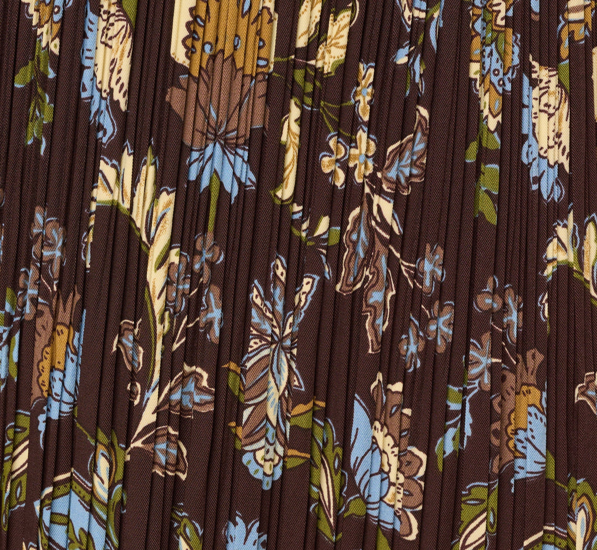 A Line Satin Waist Pleated Midi Skirt - Chocolate Paisley Vine | Adrianna Papell