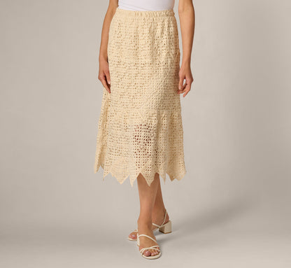 Crochet Knit Dagger Hem Midi Skirt - Cream | Adrianna Papell