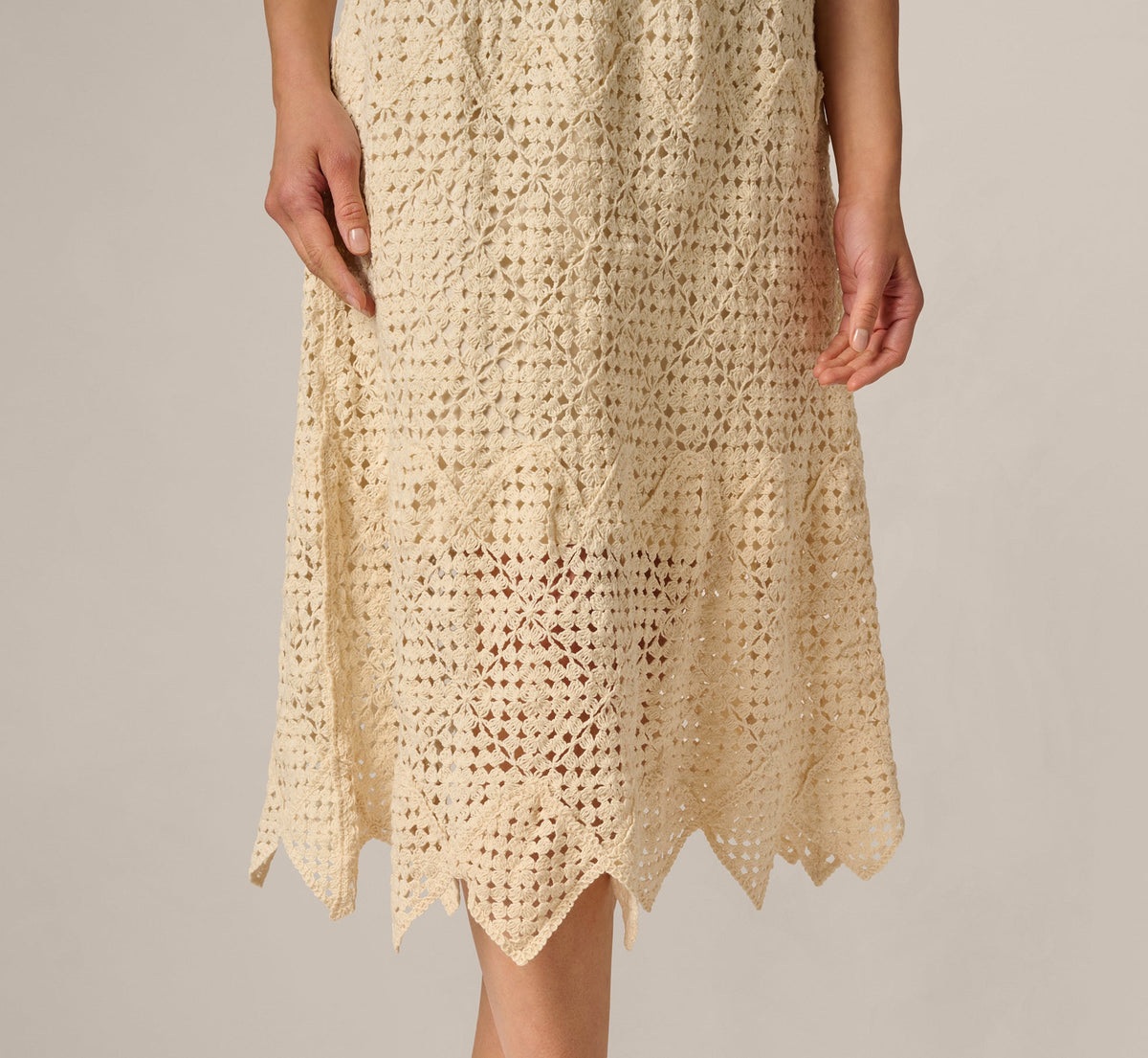 Crochet Knit Dagger Hem Midi Skirt - Cream | Adrianna Papell