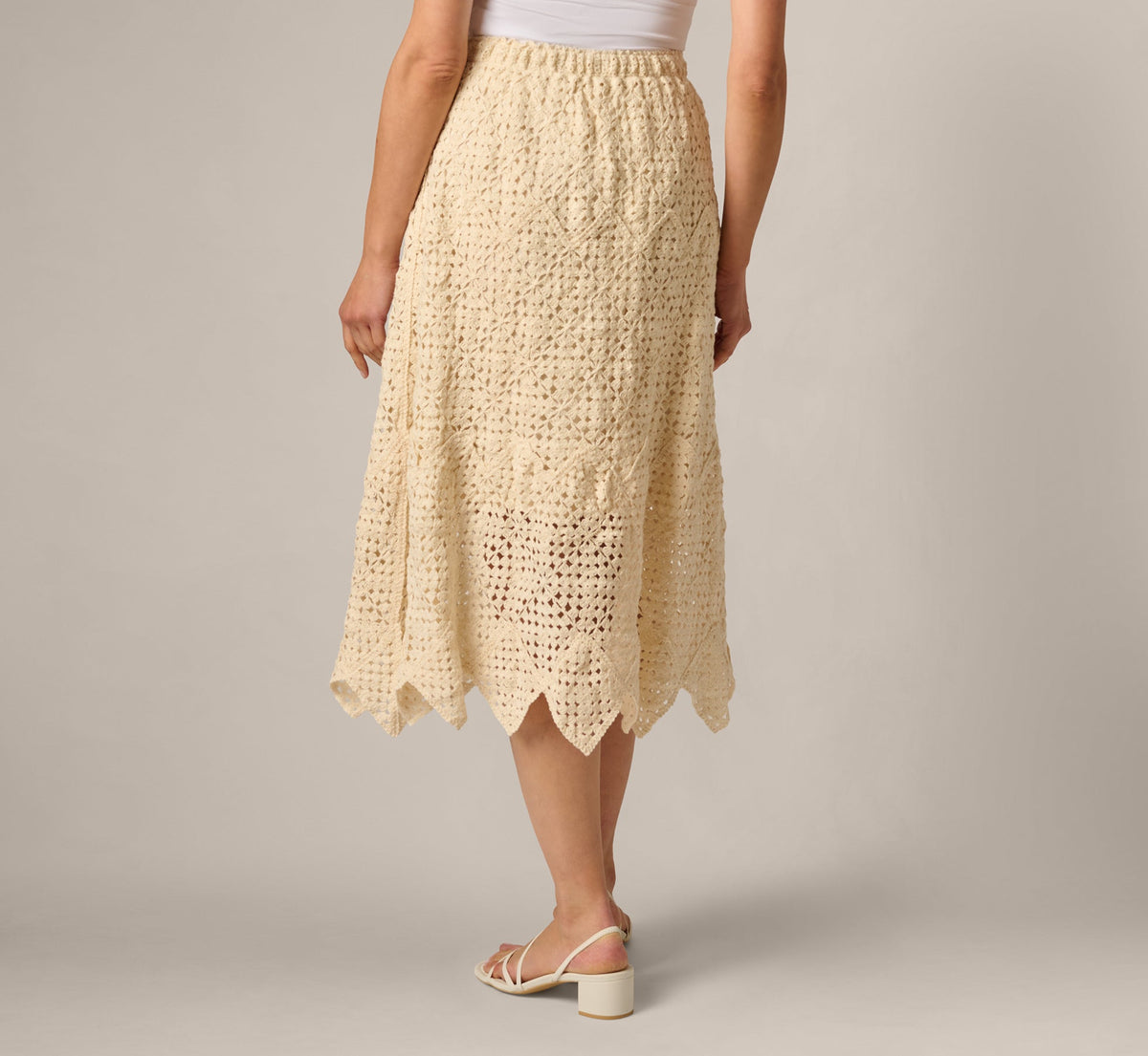 Crochet Knit Dagger Hem Midi Skirt - Cream | Adrianna Papell