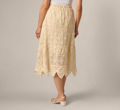 Crochet Knit Dagger Hem Midi Skirt - Cream | Adrianna Papell