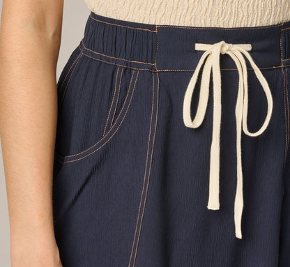 Drawstring Crinkle A Line Midi Skirt - Navy Khaki | Adrianna Papell