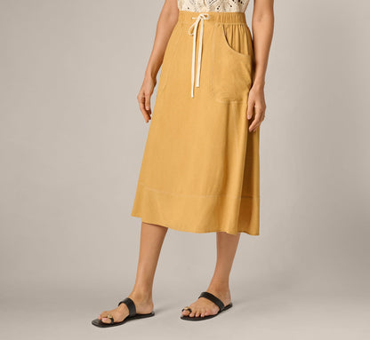 Drawstring Crinkle A Line Midi Skirt - Golden Maize Ivory | Adrianna Papell