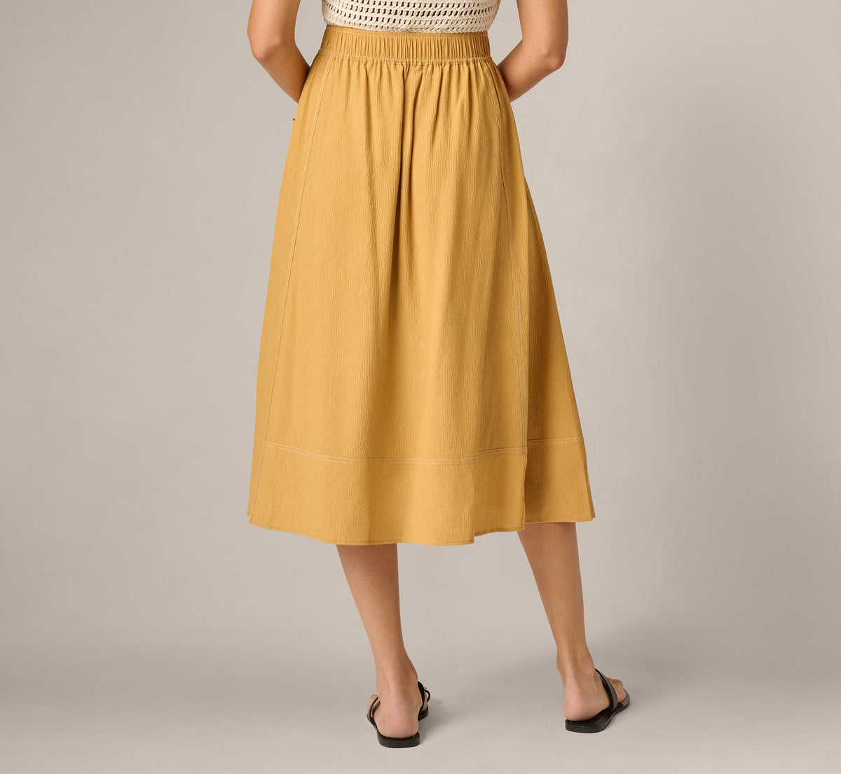 Drawstring Crinkle A Line Midi Skirt - Golden Maize Ivory | Adrianna Papell