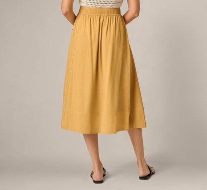Drawstring Crinkle A Line Midi Skirt - Golden Maize Ivory | Adrianna Papell