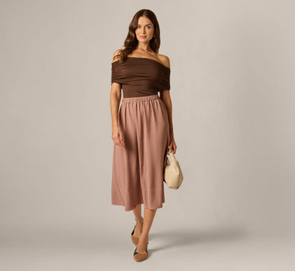 Airflow Topstitch A Line Midi Skirt - Chocolate Malt Cream | Adrianna Papell