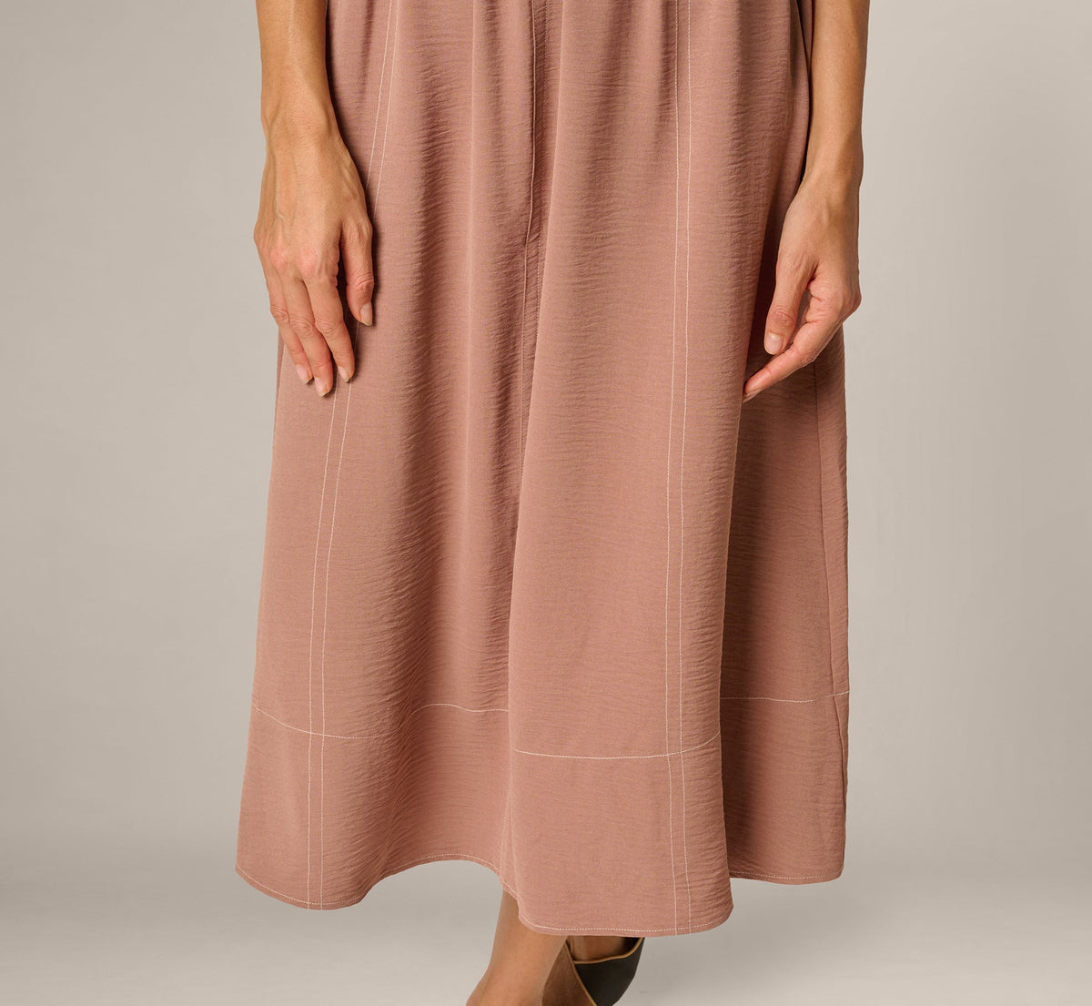Airflow Topstitch A Line Midi Skirt - Chocolate Malt Cream | Adrianna Papell