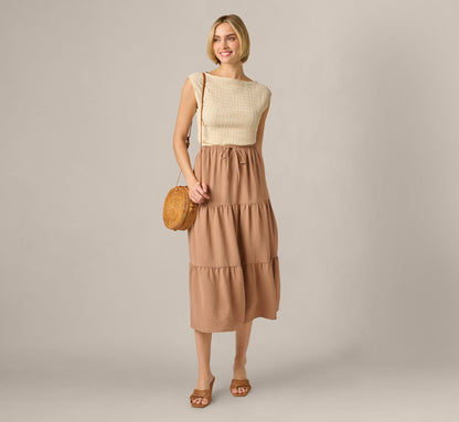 Tiered Drawstring Airflow Midi Skirt - Sinopia Fresco | Adrianna Papell