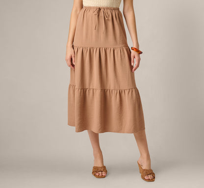 Tiered Drawstring Airflow Midi Skirt - Sinopia Fresco | Adrianna Papell