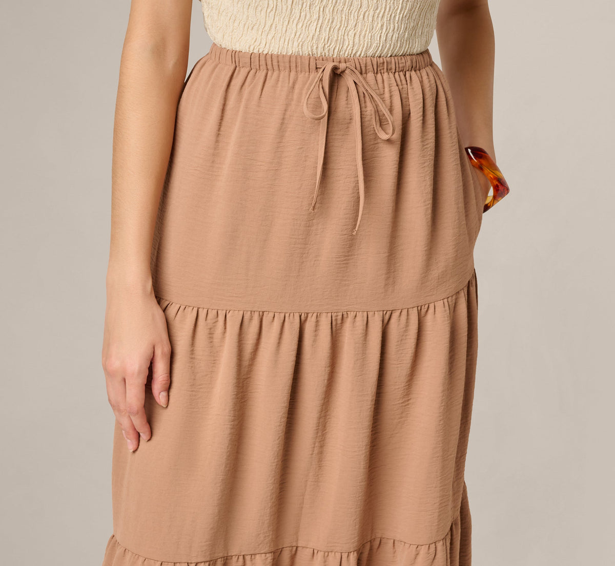 Tiered Drawstring Airflow Midi Skirt - Sinopia Fresco | Adrianna Papell