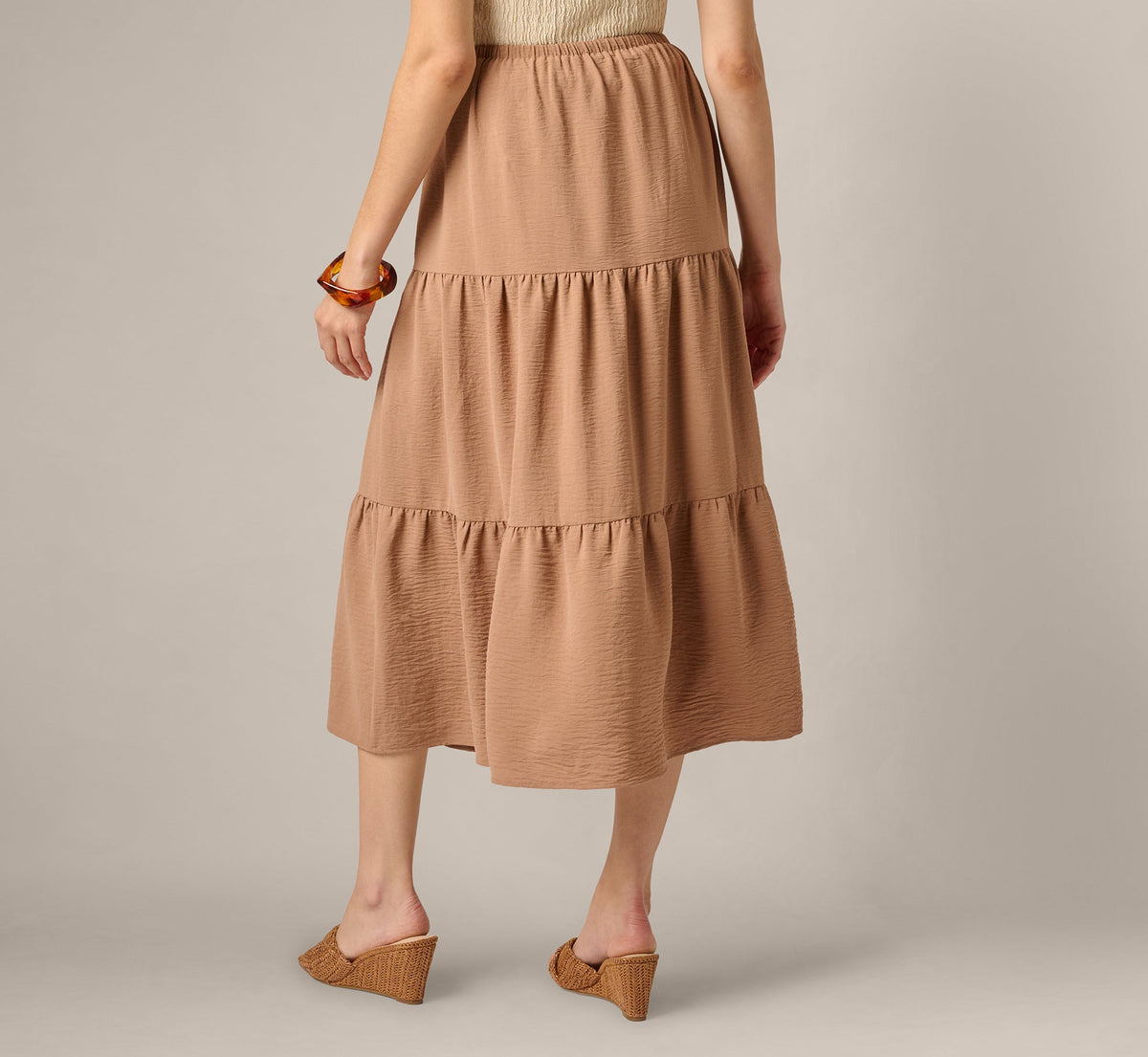 Tiered Drawstring Airflow Midi Skirt - Sinopia Fresco | Adrianna Papell
