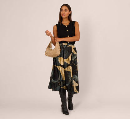 Gathered A Line Midi Skirt - Wavy Geo | Adrianna Papell