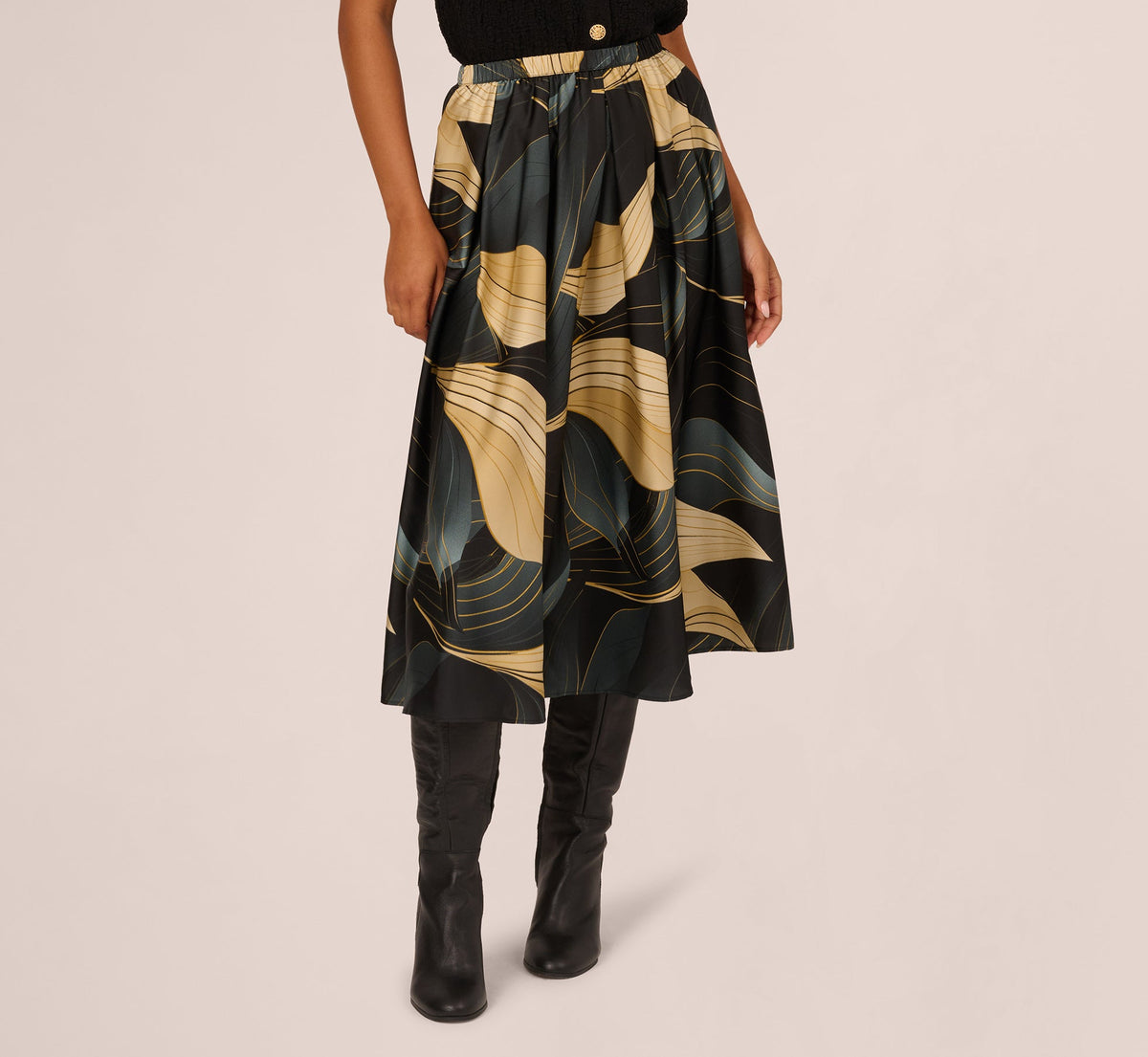 Gathered A Line Midi Skirt - Wavy Geo | Adrianna Papell