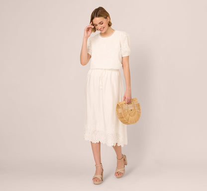 Floral Embroidered Hem Midi Skirt - Ivory | Adrianna Papell