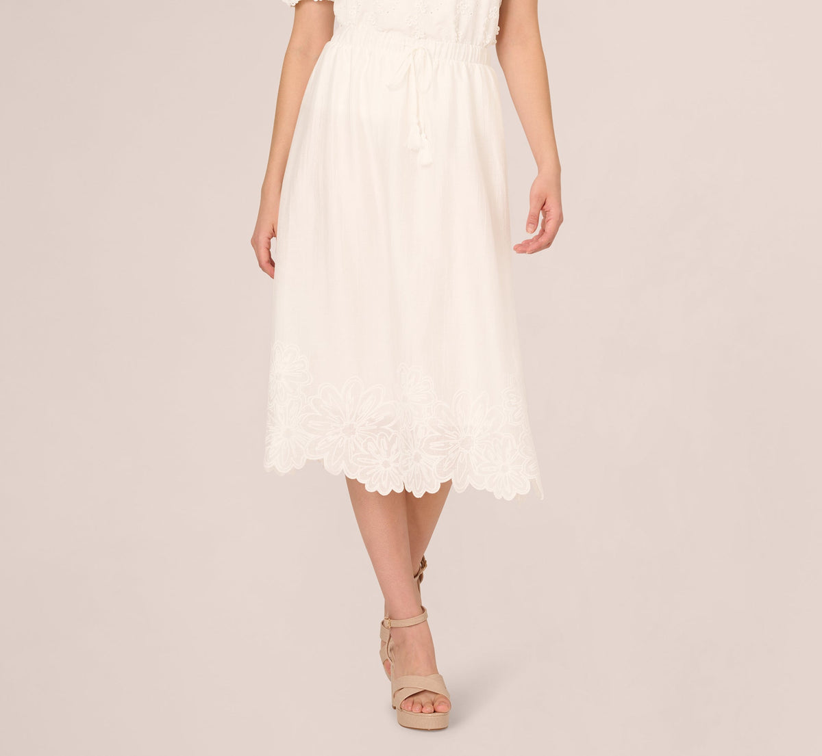 Floral Embroidered Hem Midi Skirt - Ivory | Adrianna Papell