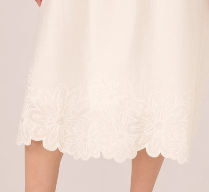 Floral Embroidered Hem Midi Skirt - Ivory | Adrianna Papell
