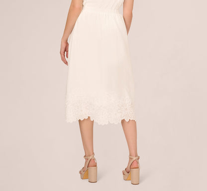 Floral Embroidered Hem Midi Skirt - Ivory | Adrianna Papell