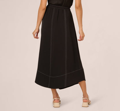 Contrast Stitching A Line Midi Skirt - Black Ivory | Adrianna Papell