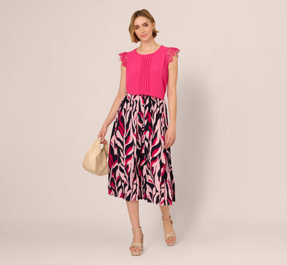 Leaf Print A Line Midi Skirt - Navy Leaf Vine | Adrianna Papell