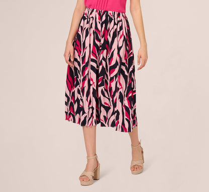Leaf Print A Line Midi Skirt - Navy Leaf Vine | Adrianna Papell