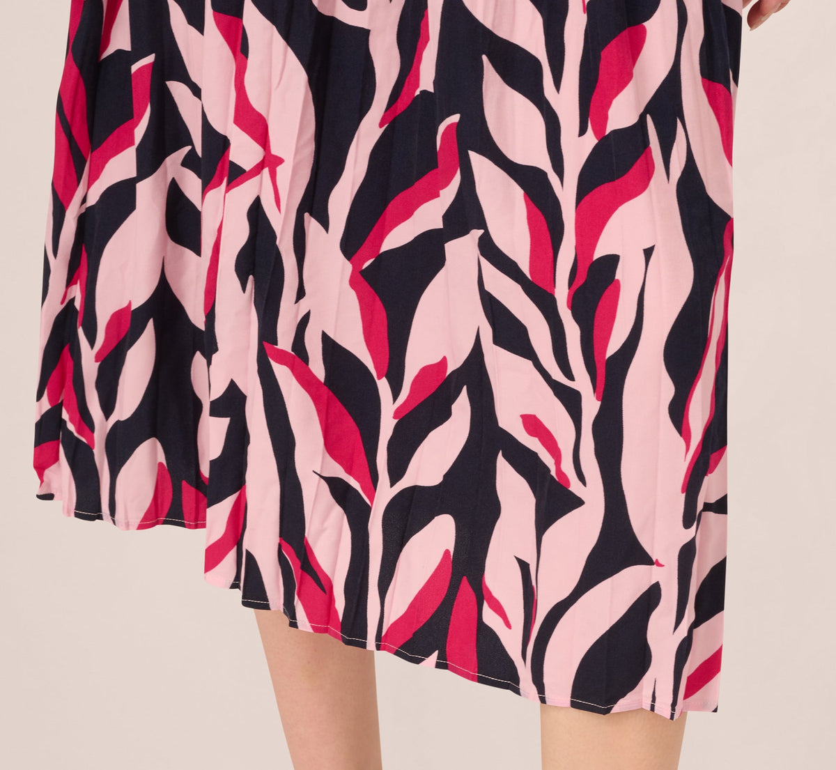 Leaf Print A Line Midi Skirt - Navy Leaf Vine | Adrianna Papell