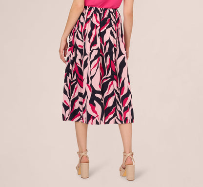 Leaf Print A Line Midi Skirt - Navy Leaf Vine | Adrianna Papell