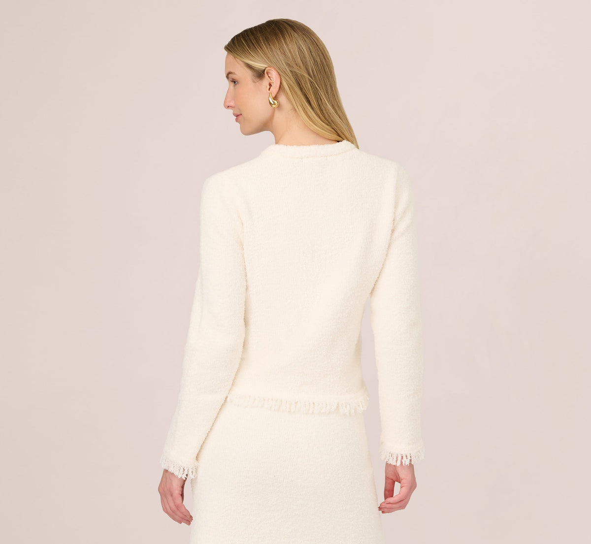 Chenille Boucle Bow Cardigan - Ivory Black | Adrianna Papell