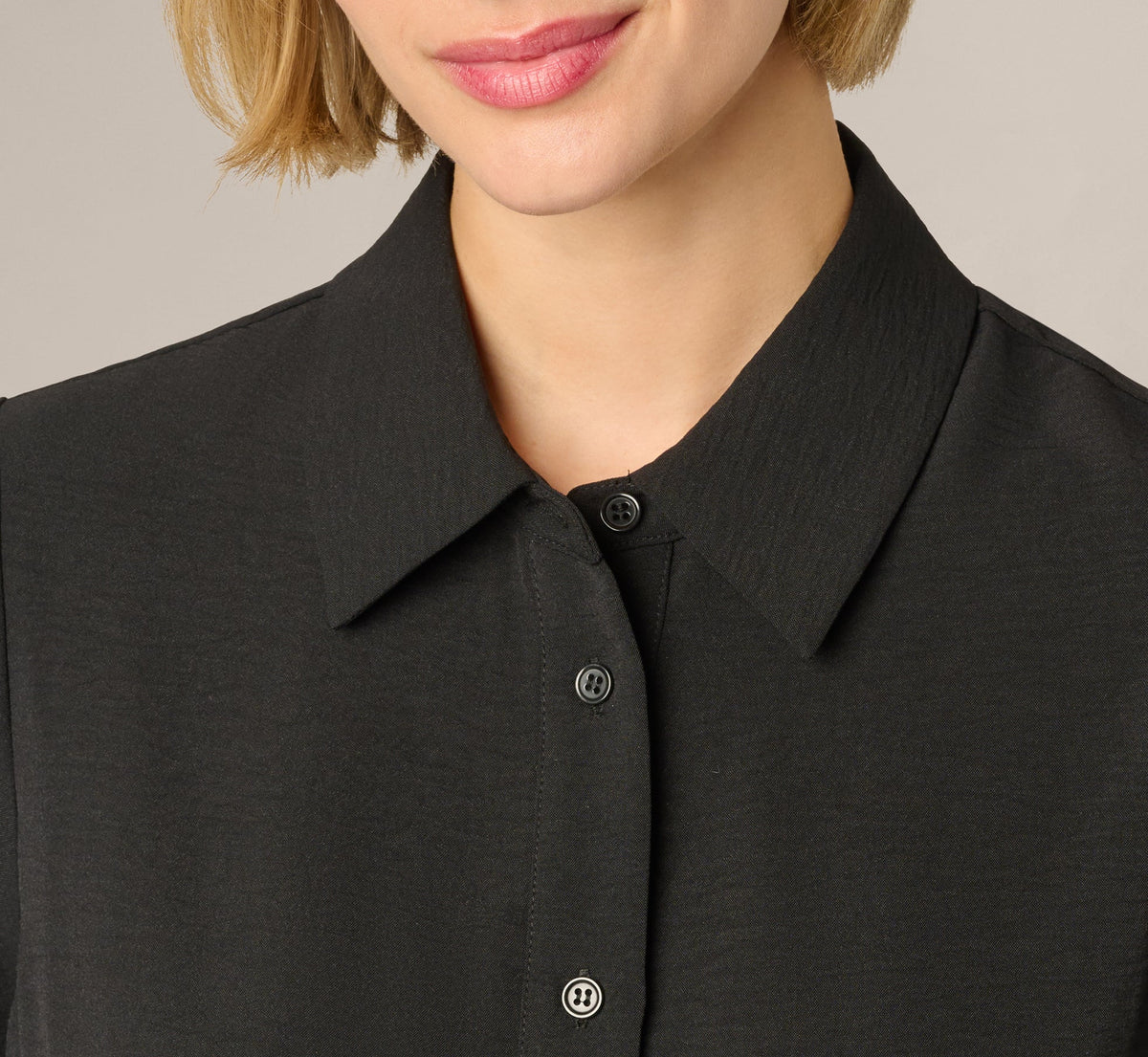 Short Sleeve Scalloped Floral Embroidery Blouse - Black Ivory | Adrianna Papell