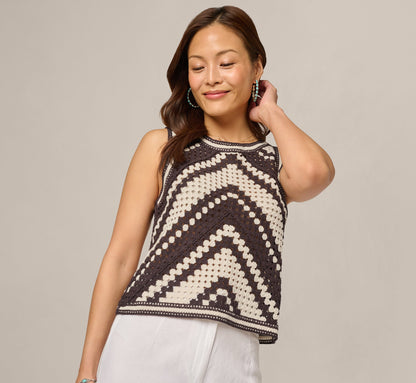 Open Crochet Knit Tank Top - Chocolate Cream | Adrianna Papell