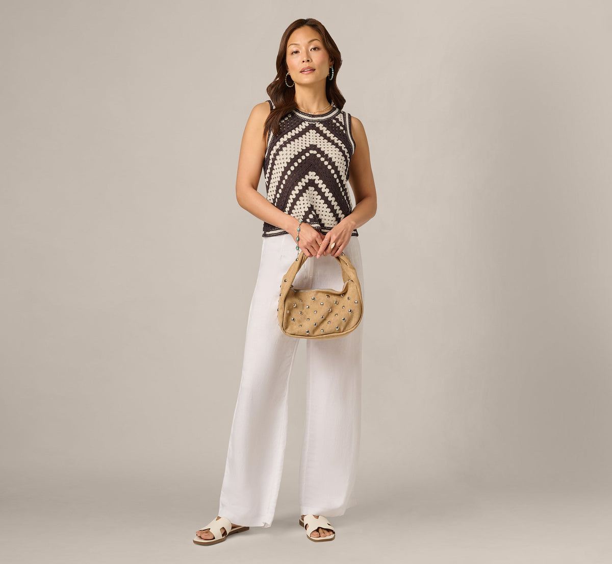 Open Crochet Knit Tank Top - Chocolate Cream | Adrianna Papell
