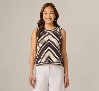 Open Crochet Knit Tank Top - Chocolate Cream | Adrianna Papell