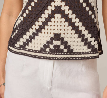 Open Crochet Knit Tank Top - Chocolate Cream | Adrianna Papell