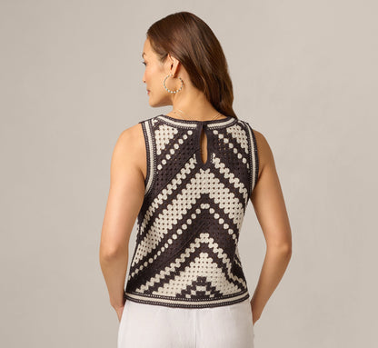 Open Crochet Knit Tank Top - Chocolate Cream | Adrianna Papell