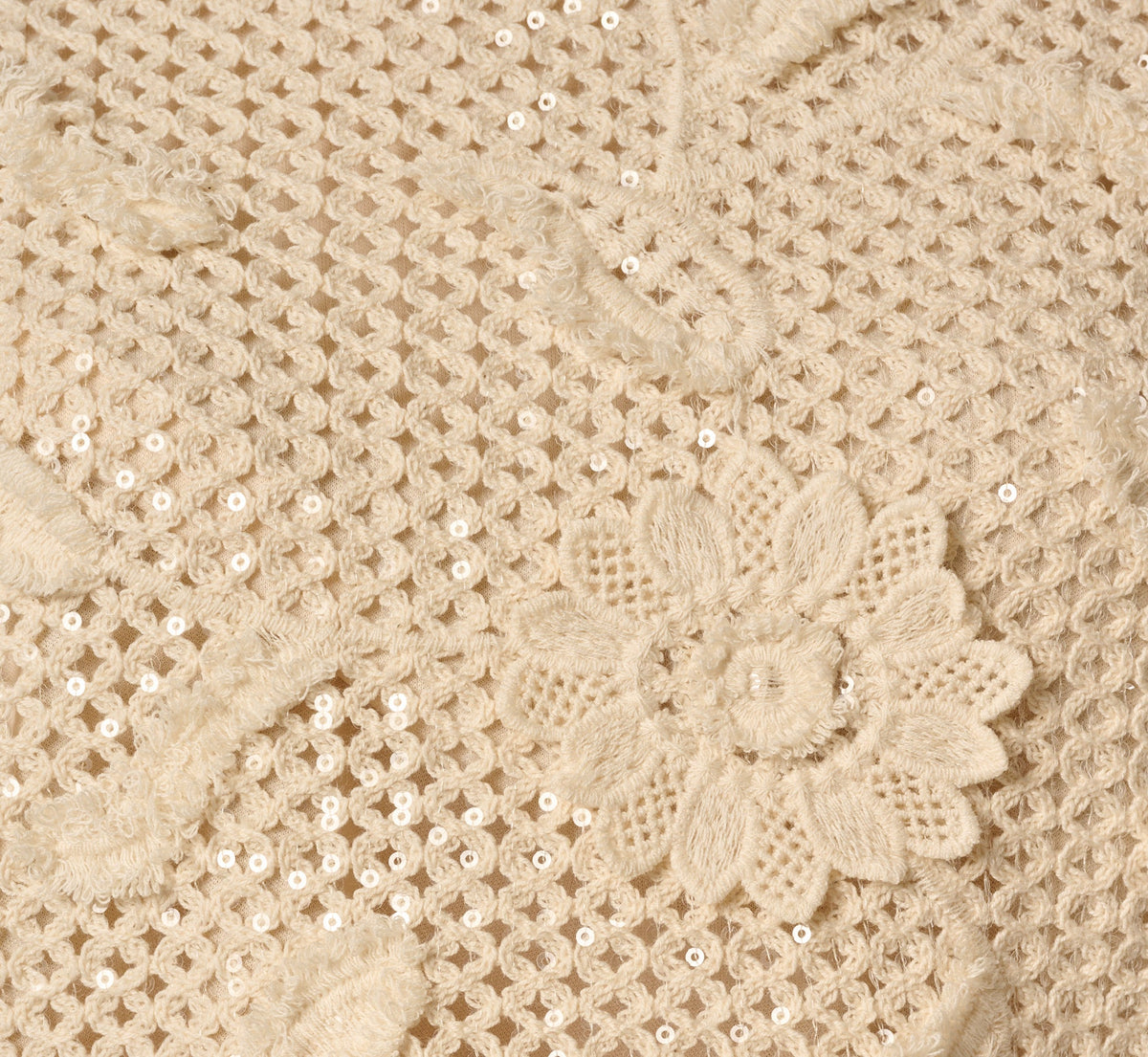Short Sleeve Floral Sequin Crochet Top - Seedpearl | Adrianna Papell